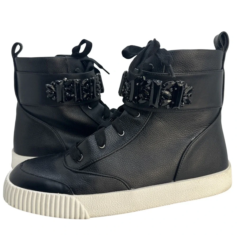 Karl Lagerfeld Paris Jeren Embellished Leather High-Top Sneakers Size 9‎ - Picture 10 of 13